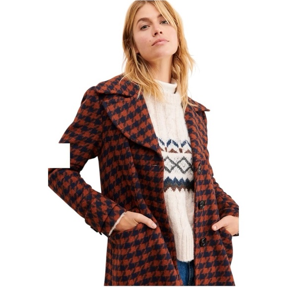FRENCHMAUVE Gaia Coat Houndstooth topcoat boho flair Size Small fits like medium - Picture 3 of 11